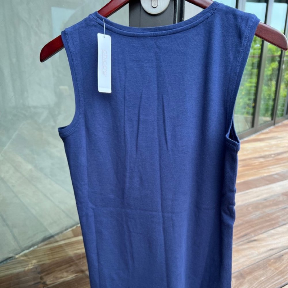 NEW WITH TAGS Chico's 100% cotton V-Neck Tank. Midnight: Navy Blue. Medium. - Picture 4 of 9